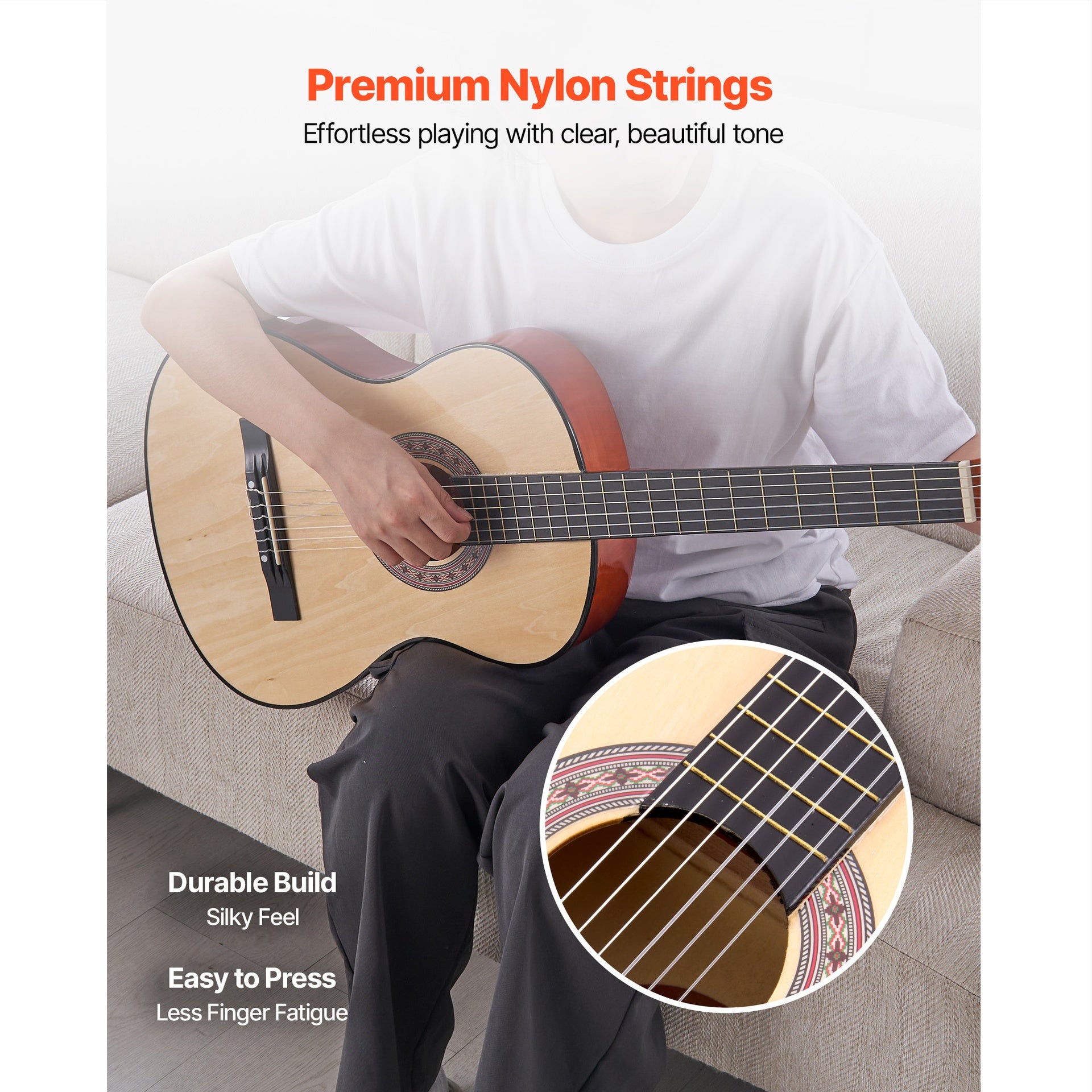 Classical Guitar, 38 Inch, Wood Classical Guitar Starter Kit for Beginners, with Nylon Strings, Gig Bag, Strap, Tuner, Extra Strings, Pick, Capo, Basswood, for Teenagers Adults Students, Natural