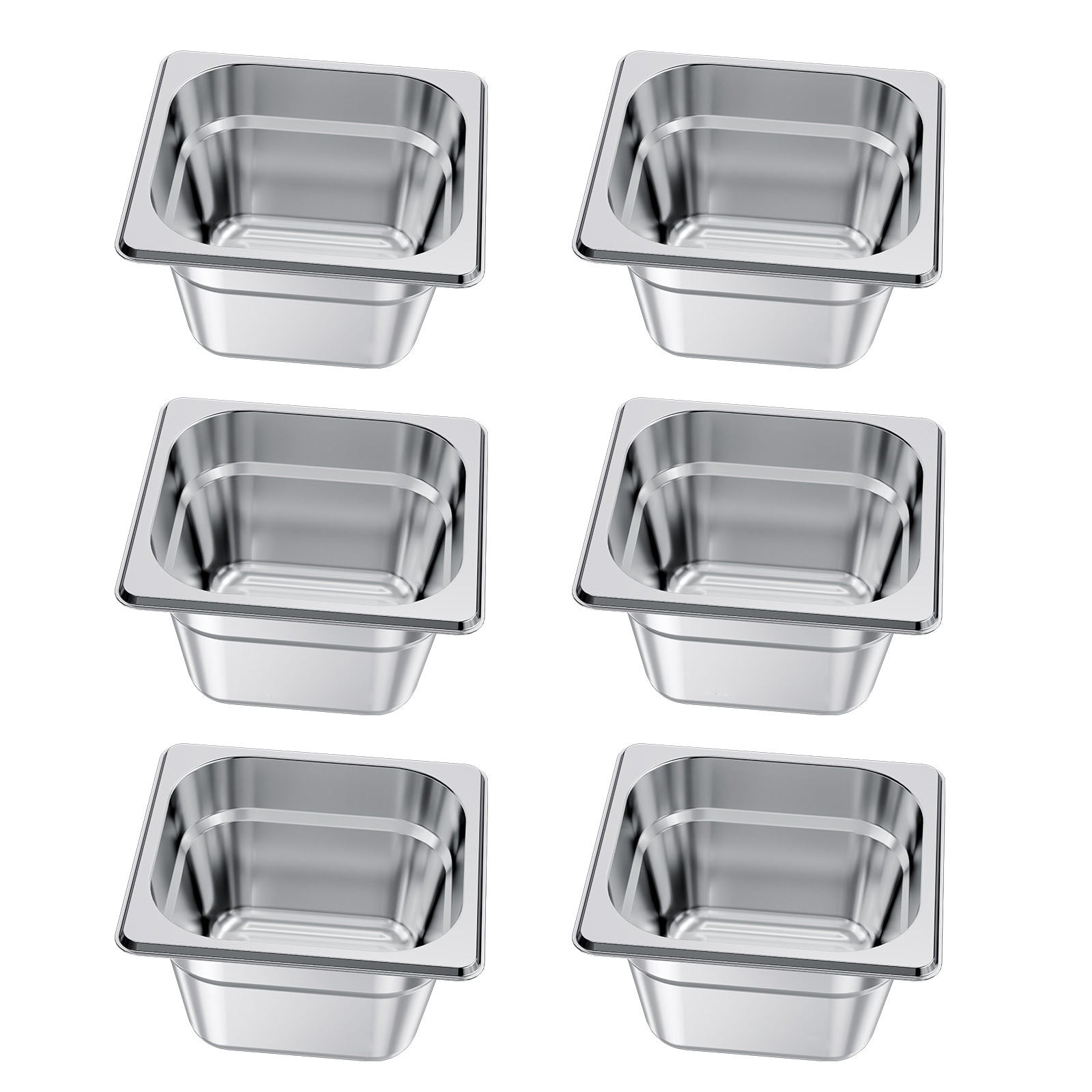 6 Pack Stainless Steam Hotel Pans, 1/6 Size Table Steam Pan, 4 Inch Deep, Anti Jam Restaurant Supplies Reusable Rustproof Catering Storage for Home, Party, Restaurant, Hotel, Buffet