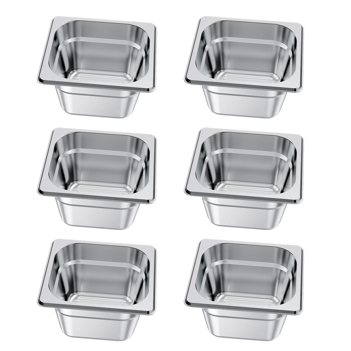 6 Pack Stainless Steam Hotel Pans, 1/6 Size Table Steam Pan, 4 Inch Deep, Anti Jam Restaurant Supplies Reusable Rustproof Catering Storage for Home, Party, Restaurant, Hotel, Buffet