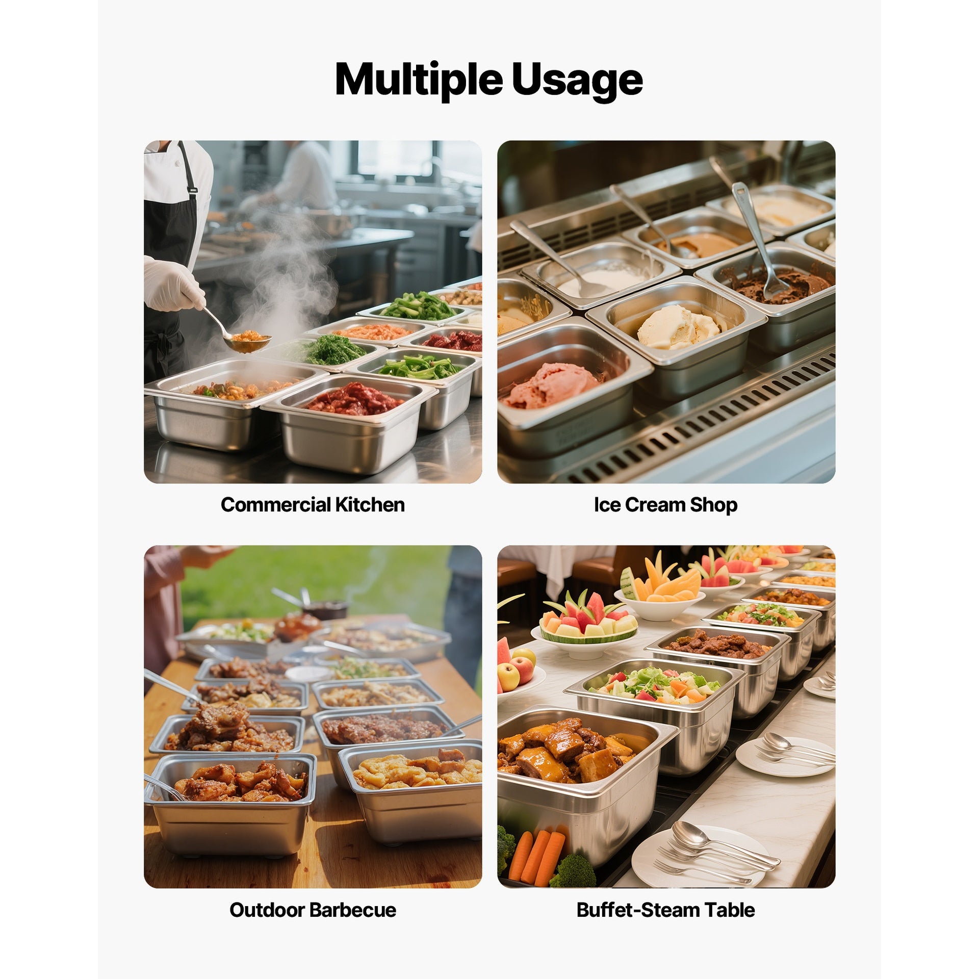6 Pack Stainless Steam Hotel Pans, 1/6 Size Table Steam Pan, 4 Inch Deep, Anti Jam Restaurant Supplies Reusable Rustproof Catering Storage for Home, Party, Restaurant, Hotel, Buffet