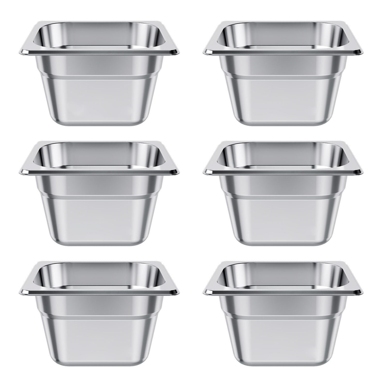 6 Pack Stainless Steam Hotel Pans, 1/6 Size Table Steam Pan, 4 Inch Deep, Anti Jam Restaurant Supplies Reusable Rustproof Catering Storage for Home, Party, Restaurant, Hotel, Buffet