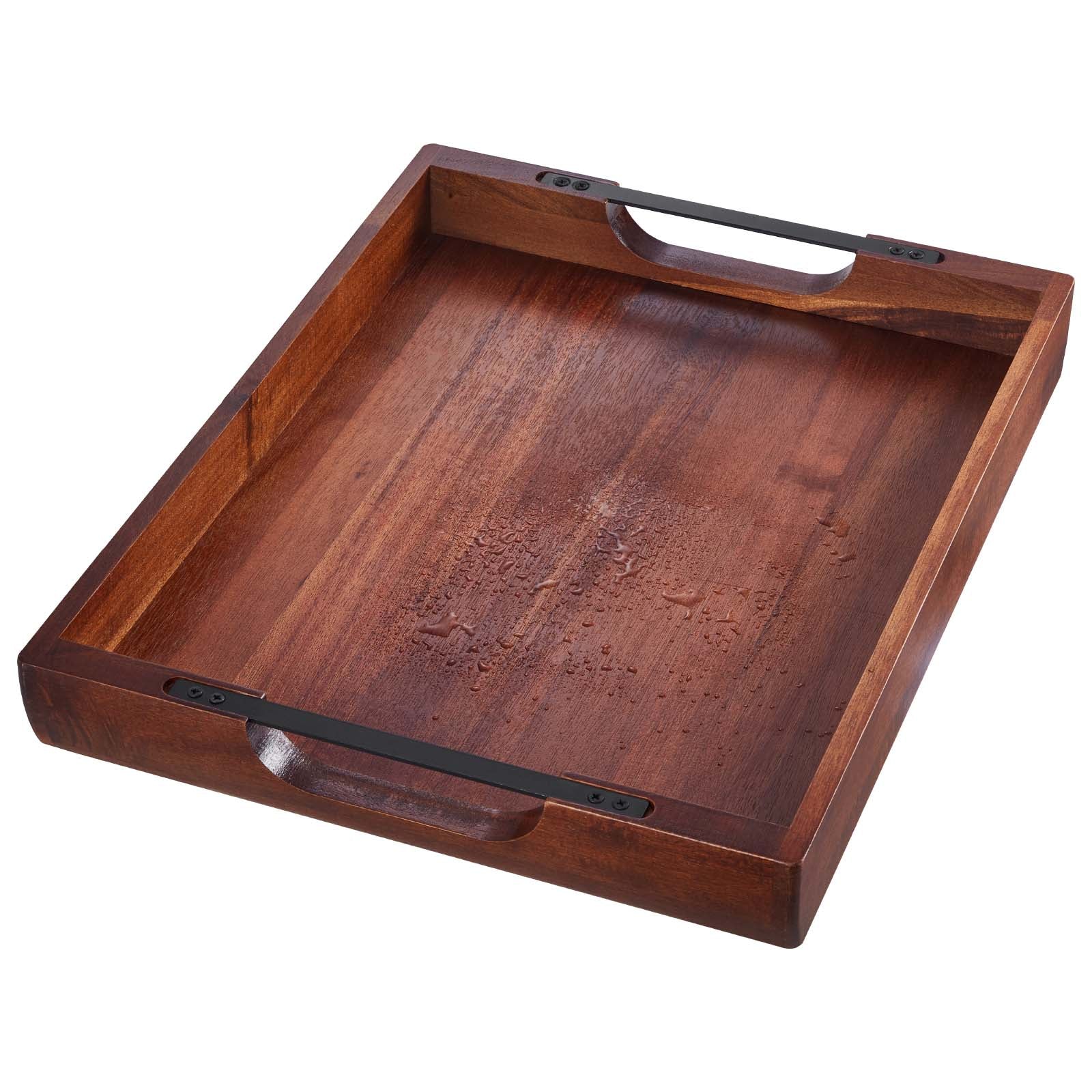 Serving Tray 17x12.2 Inch Acacia Food Serving Table Laptop Desk with Handles