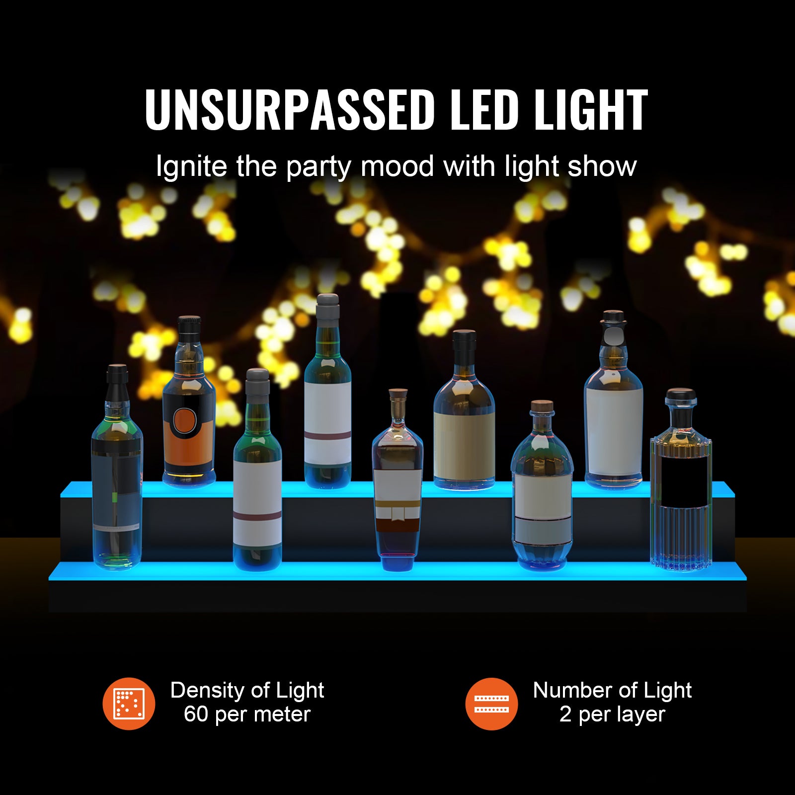 LED Lighted Liquor Bottle Display Bar Shelf RF & App Control 40" 2-Step