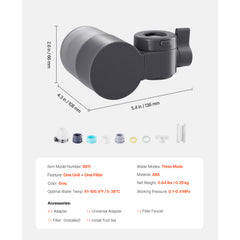 Faucet Mount Water Filter Sink Water Purifier for Kitchen Horizontal Gray