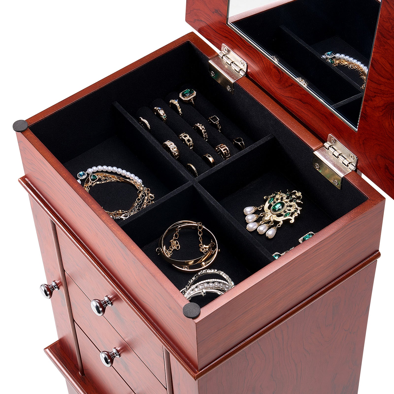 Jewelry Cabinet Armoire Standing Jewelry Storage Chest with 3 Drawers & Mirror