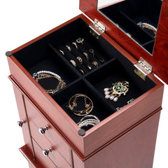Jewelry Cabinet Armoire Standing Jewelry Storage Chest with 3 Drawers & Mirror