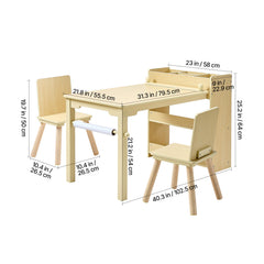Kids Art Table and Chair Set, Toddler Craft Table with 3 Tiers Storage Cabinet, Wooden Kids Activity Play Desk with 2 Chairs, Craft Play Desk for Reading, Learning, Drawing, Writing, Light Wood