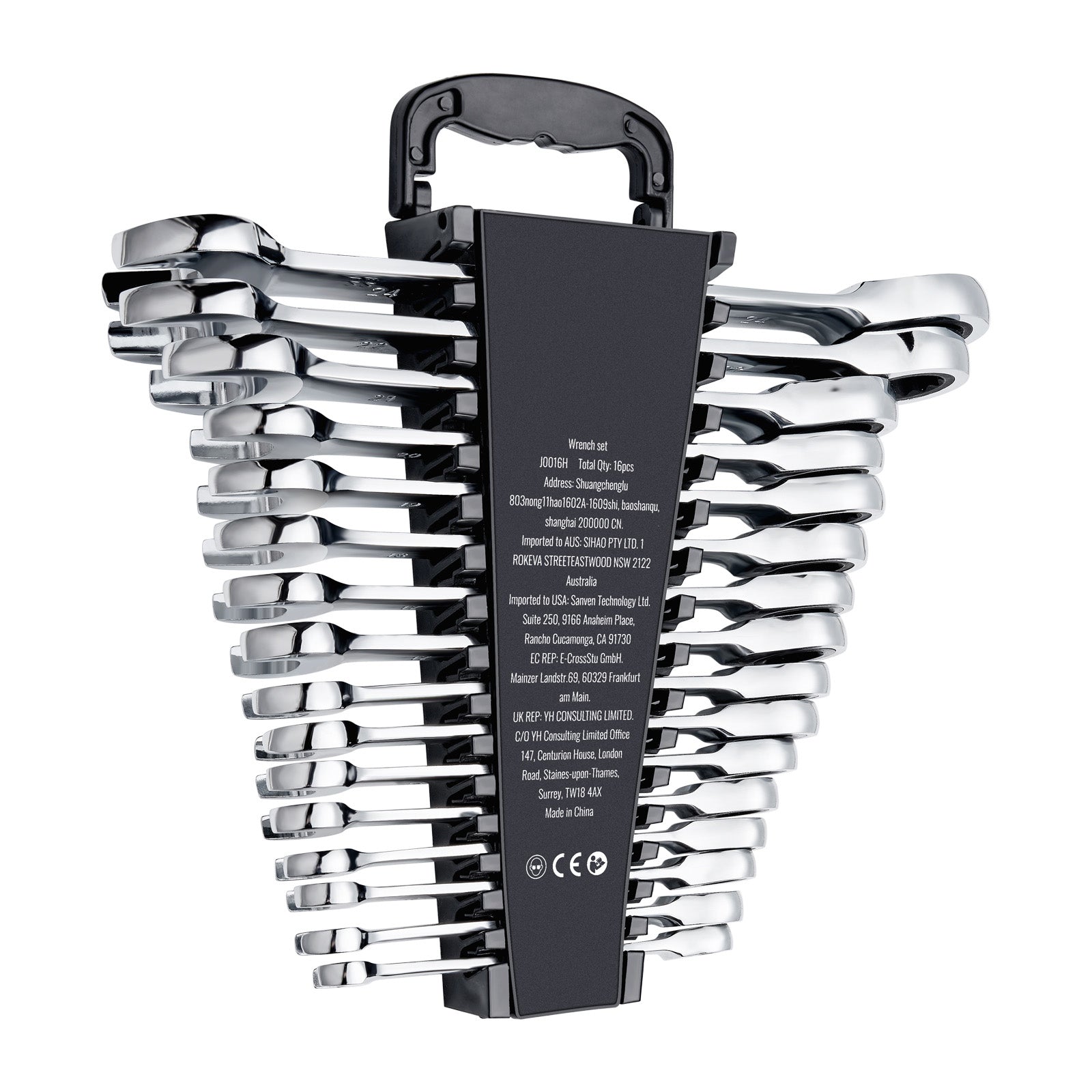Combination Wrench Set 16-Piece Metric 8 mm to 24 mm with Organizer Rack