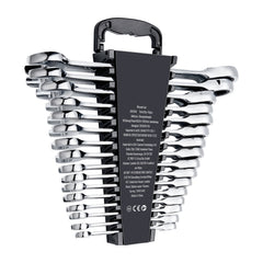 Combination Wrench Set 16-Piece Metric 8 mm to 24 mm with Organizer Rack