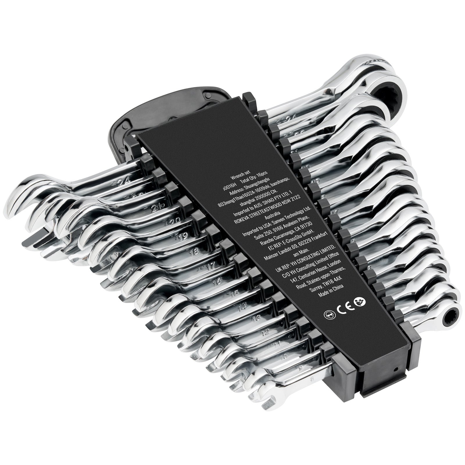 Combination Wrench Set 16-Piece Metric 8 mm to 24 mm with Organizer Rack