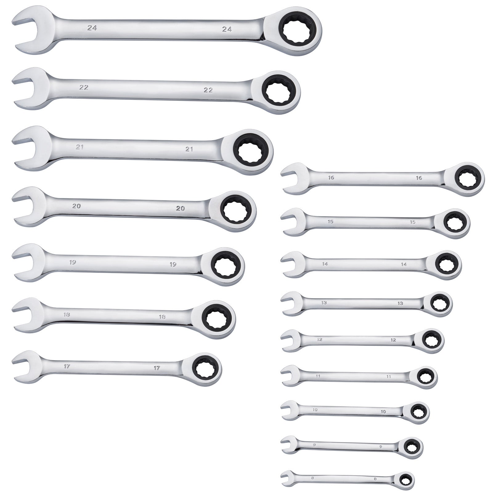 Combination Wrench Set 16-Piece Metric 8 mm to 24 mm with Organizer Rack