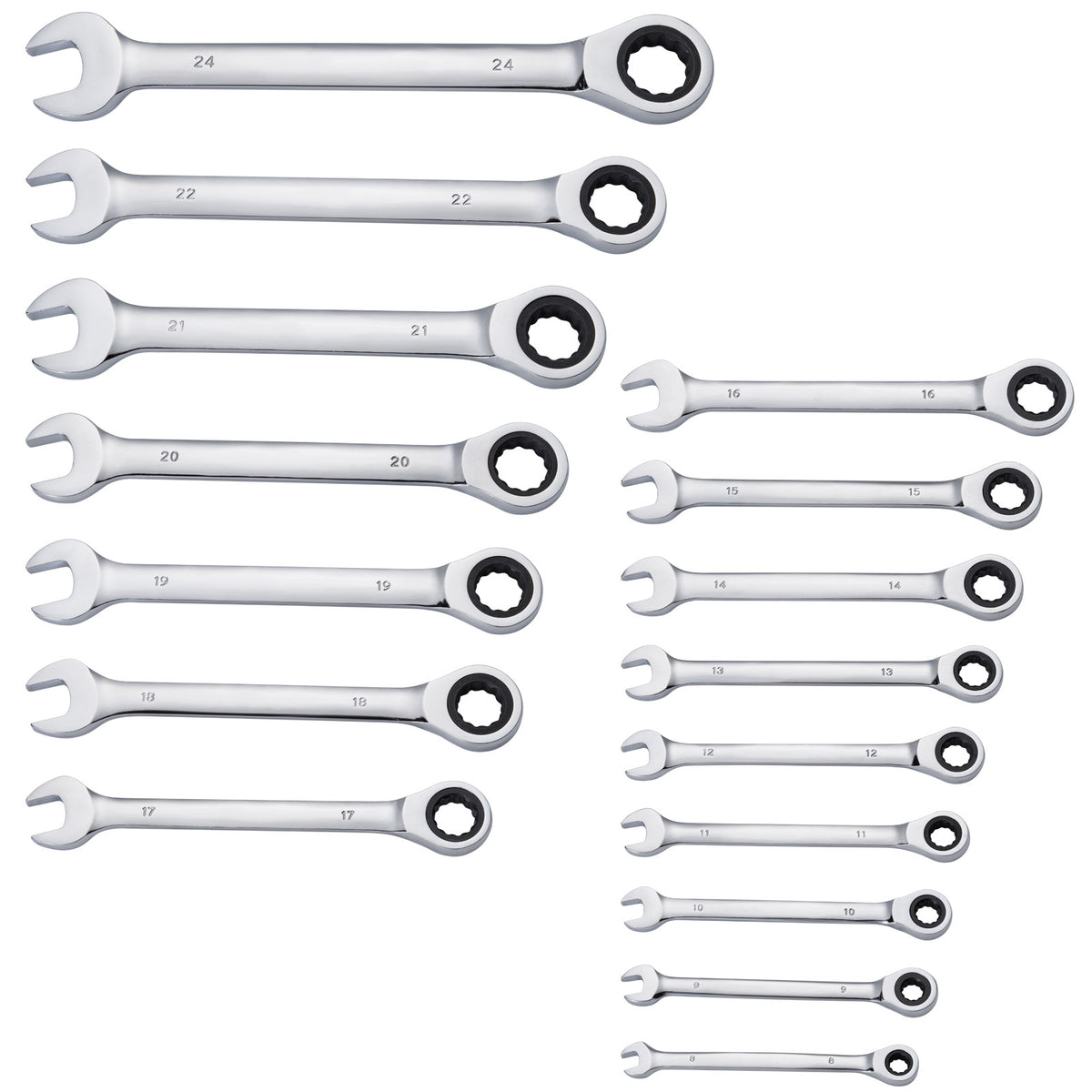 Combination Wrench Set 16-Piece Metric 8 mm to 24 mm with Organizer Rack