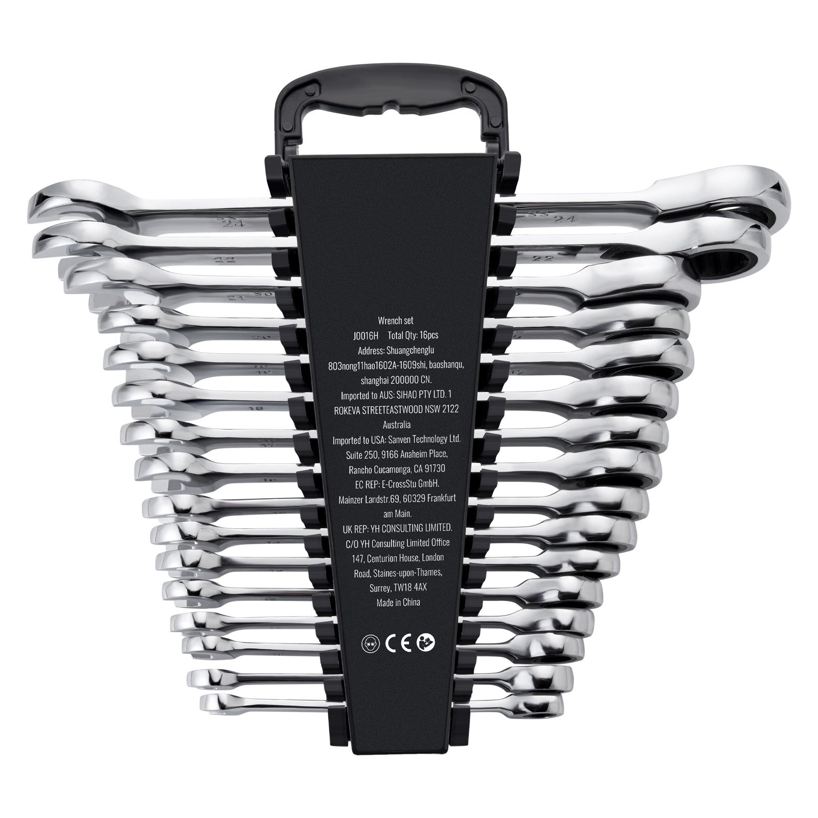 Combination Wrench Set 16-Piece Metric 8 mm to 24 mm with Organizer Rack
