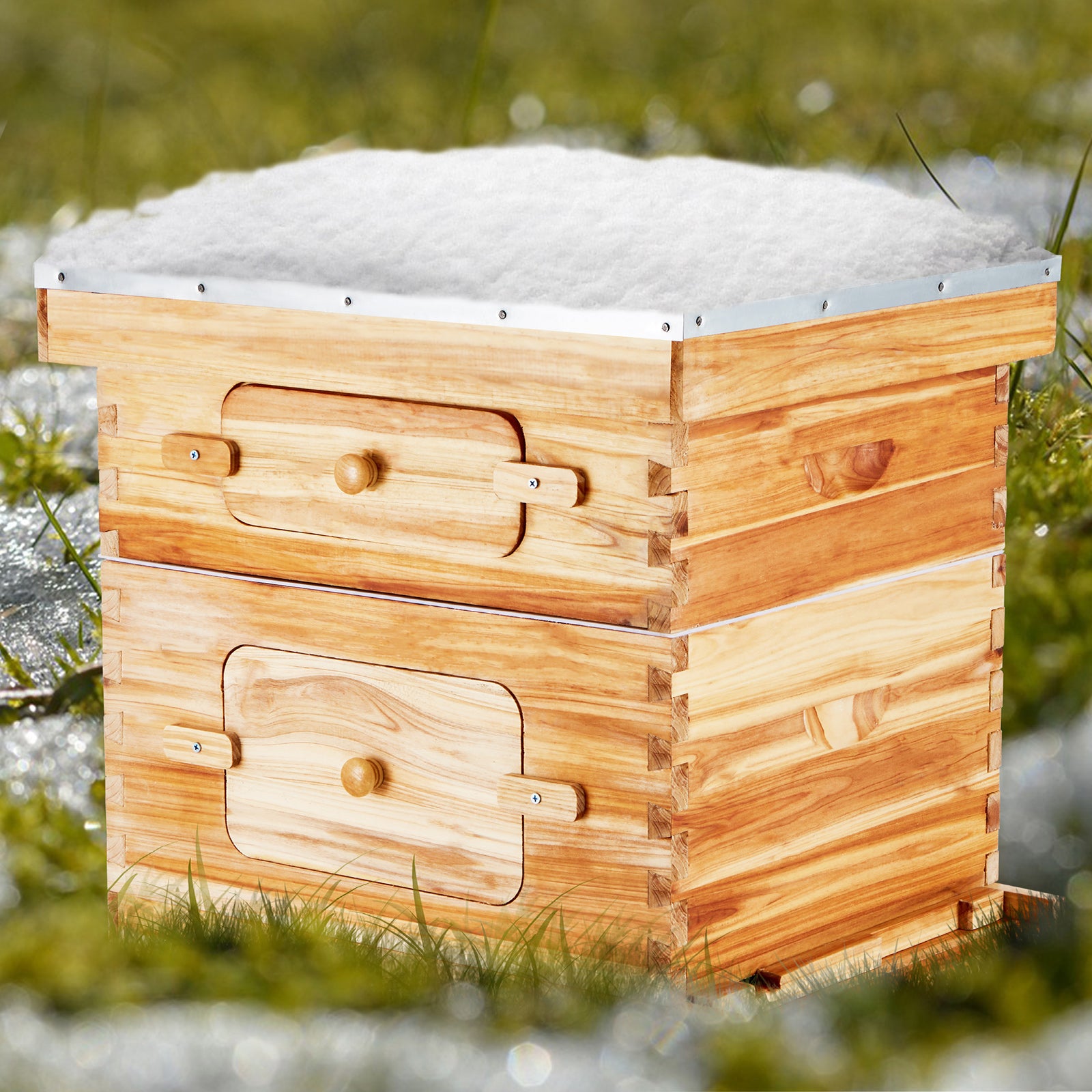 Bee Hive 20 Frame Bee Hives Starter Kit, Beeswax Coated Cedar Wood, 1 Deep + 1 Medium Bee Boxes Langstroth Beehive Kit, Transparent Acrylic Windows with Foundations for Beginners Pro Beekeepers
