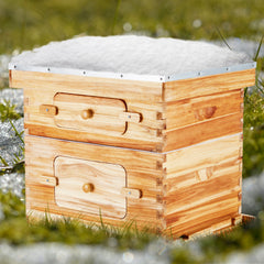 Bee Hive 20 Frame Bee Hives Starter Kit, Beeswax Coated Cedar Wood, 1 Deep + 1 Medium Bee Boxes Langstroth Beehive Kit, Transparent Acrylic Windows with Foundations for Beginners Pro Beekeepers