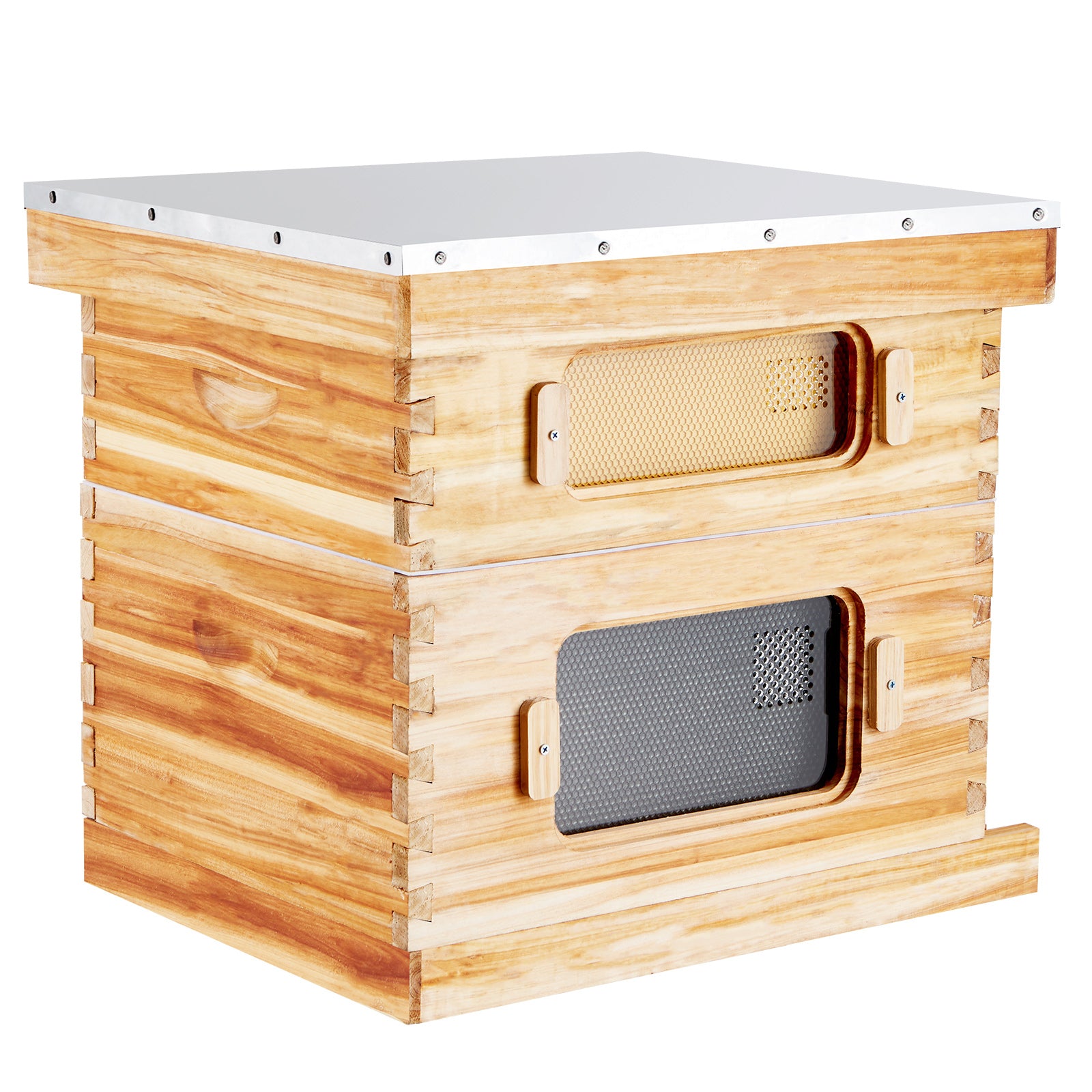 Bee Hive 20 Frame Bee Hives Starter Kit, Beeswax Coated Cedar Wood, 1 Deep + 1 Medium Bee Boxes Langstroth Beehive Kit, Transparent Acrylic Windows with Foundations for Beginners Pro Beekeepers