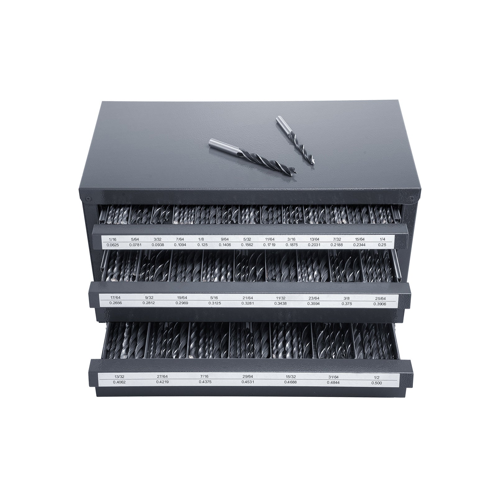 Drill Bit Dispenser Cabinet, Three-Drawer Drill Bit Organizer Cabinet for 1/16" to 1/2", Steel Drill Dispenser Organizer Cabinet with Labels, Stackable Drill Dispenser for Drill Bit Storage