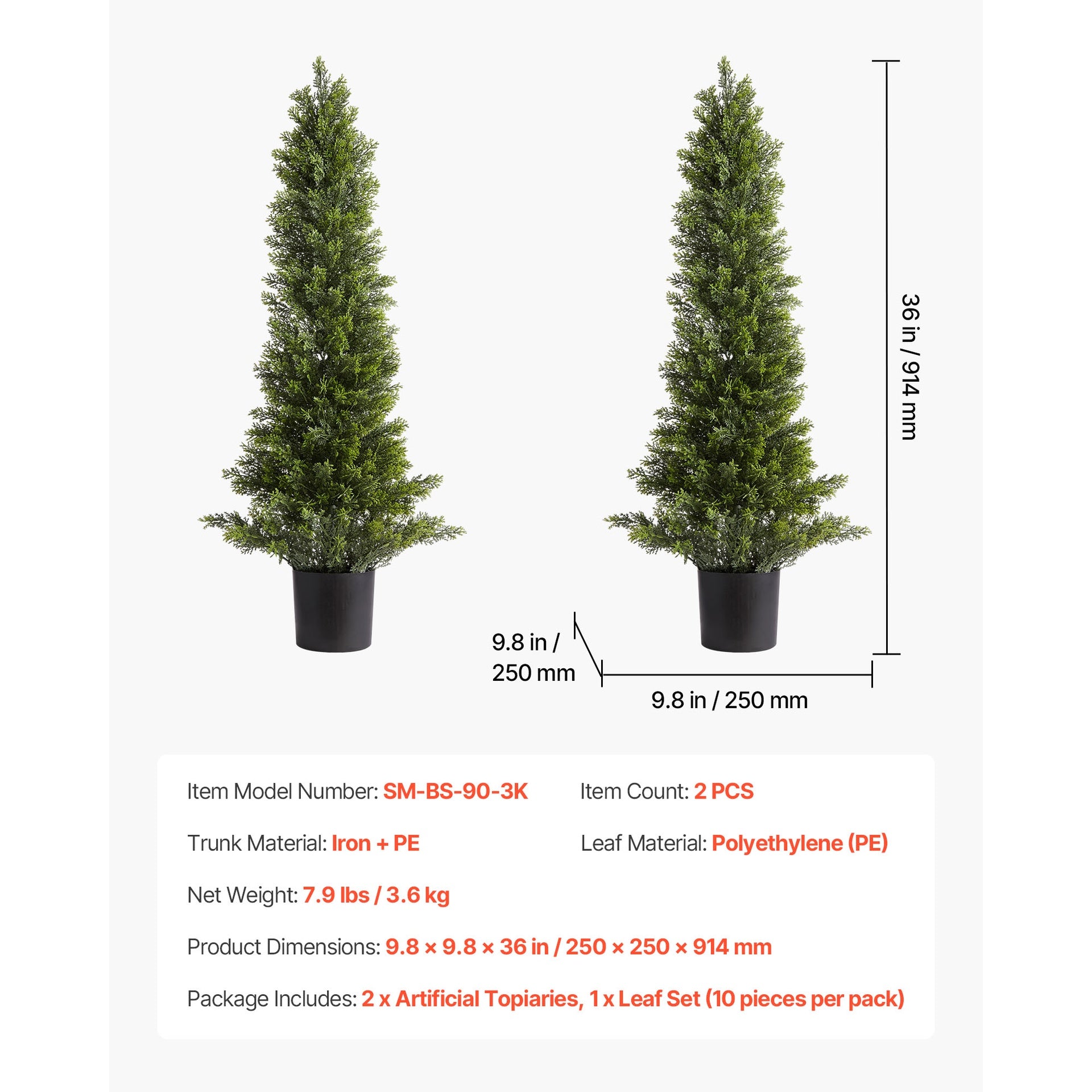 Artificial Topiary Cedar Trees, 36 inch 2 Set Faux Pine Shrubs Plants, Fake Silk Tree Look Real, Easy Assembly for Decor Front Porch Outdoor Patio Garden Balcony Backyard Indoor Office