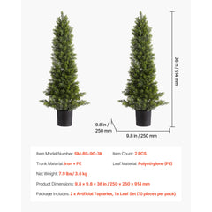 Artificial Topiary Cedar Trees, 36 inch 2 Set Faux Pine Shrubs Plants, Fake Silk Tree Look Real, Easy Assembly for Decor Front Porch Outdoor Patio Garden Balcony Backyard Indoor Office