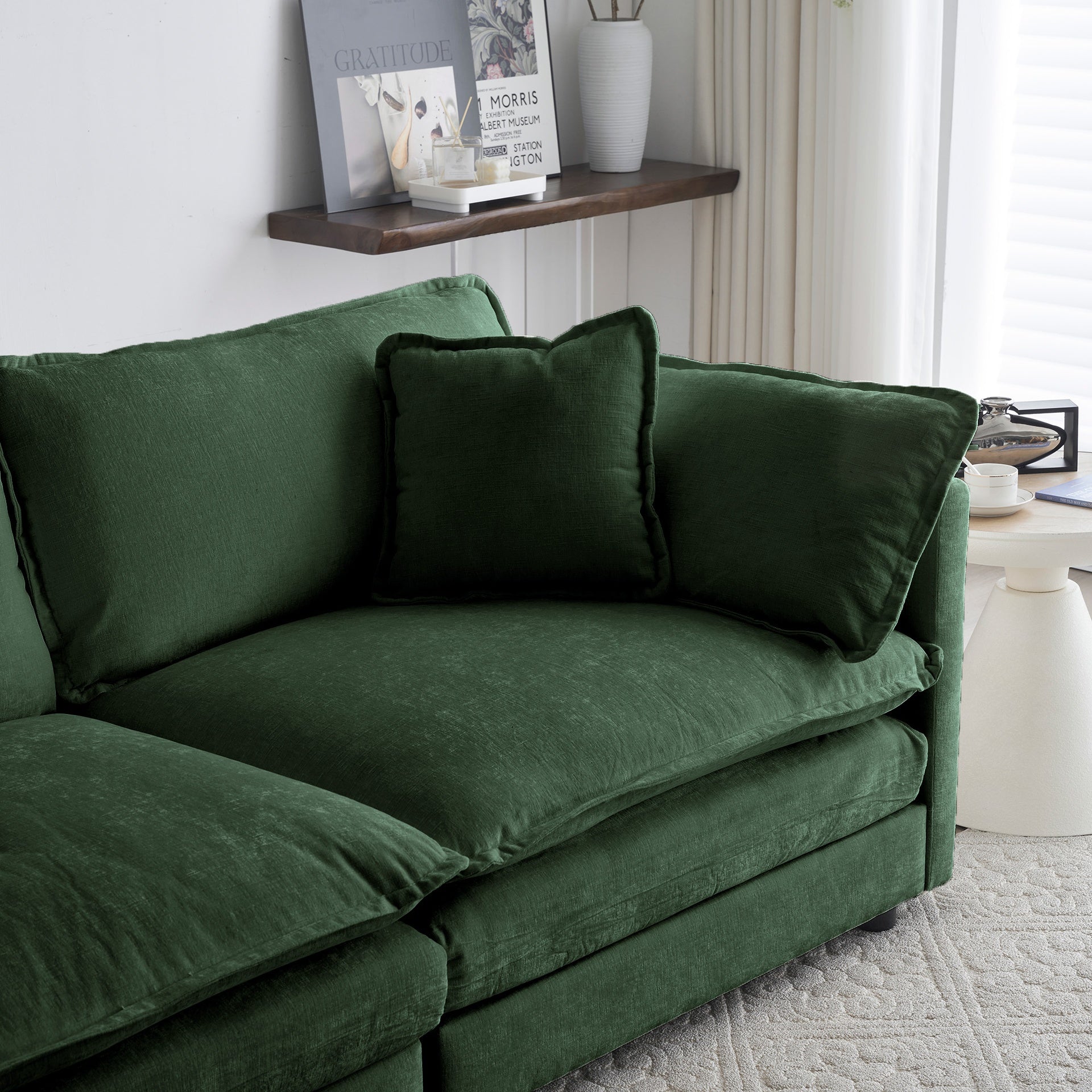 Sofa Set of 2 Chenille Couch, 2+3 Seater Sofa Set Deep Seat Sofa, Modern Sofa Set for Living Room, Green Chenille