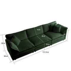 Sofa Set of 2 Chenille Couch, 2+3 Seater Sofa Set Deep Seat Sofa, Modern Sofa Set for Living Room, Green Chenille