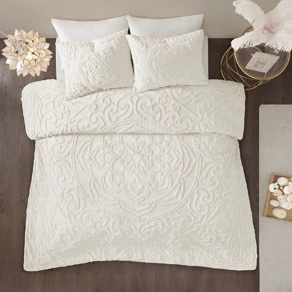 2 Piece Cotton Chenille Comforter Set Off-White Twin/Twin XL