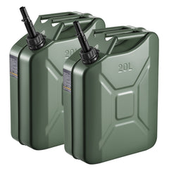 Metal Fuel Container, 5.3 Gallon, Fuel Jerry Can with Spout and Comfort Handle, 6 L/min Max Flow Rate, Leakproof & Corrosion-resistant Metal Gas Tank Most Cars Motorcycle ATV UTV, Green, 2 Packs