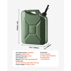 Metal Fuel Container, 5.3 Gallon, Fuel Jerry Can with Spout and Comfort Handle, 6 L/min Max Flow Rate, Leakproof & Corrosion-resistant Metal Gas Tank Most Cars Motorcycle ATV UTV, Green, 2 Packs