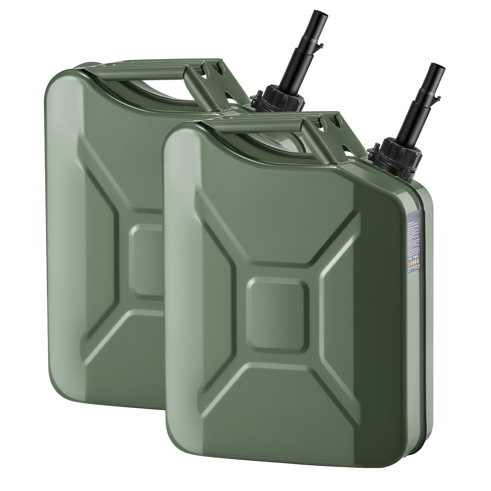 Metal Fuel Container, 5.3 Gallon, Fuel Jerry Can with Spout and Comfort Handle, 6 L/min Max Flow Rate, Leakproof & Corrosion-resistant Metal Gas Tank Most Cars Motorcycle ATV UTV, Green, 2 Packs