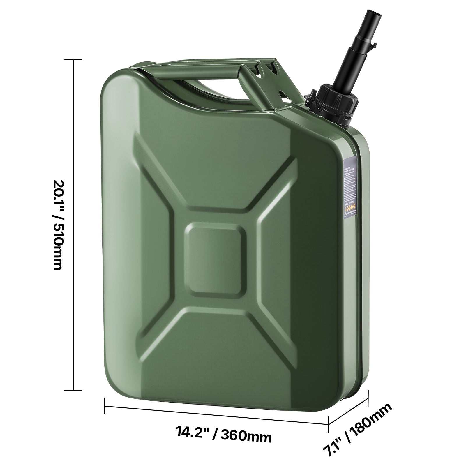 Metal Fuel Container, 5.3 Gallon, Fuel Jerry Can with Spout and Comfort Handle, 6 L/min Max Flow Rate, Leakproof & Corrosion-resistant Metal Gas Tank Most Cars Motorcycle ATV UTV, Green, 2 Packs