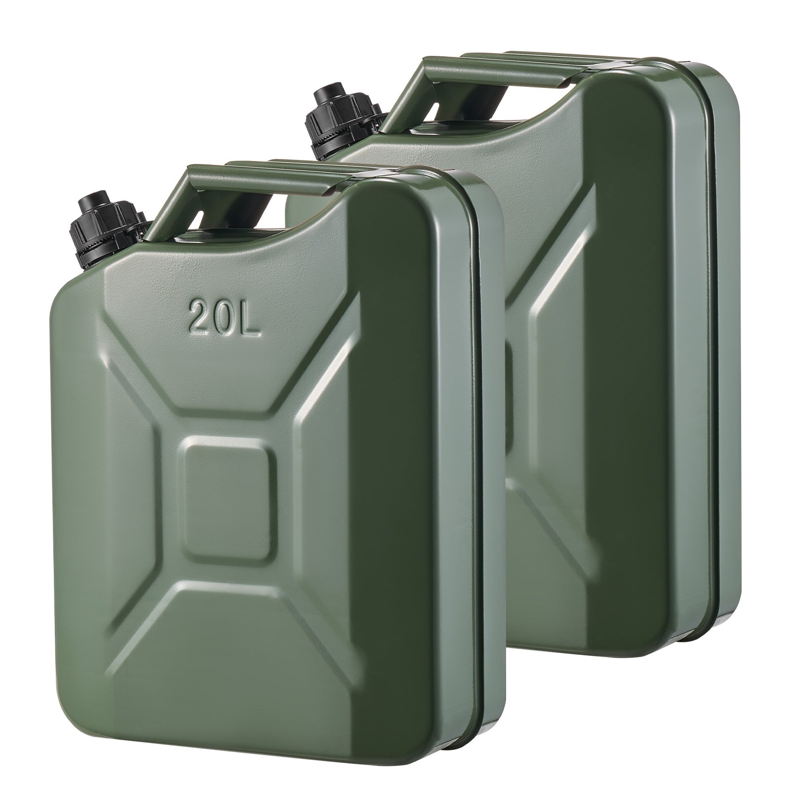 Metal Fuel Container, 5.3 Gallon, Fuel Jerry Can with Spout and Comfort Handle, 6 L/min Max Flow Rate, Leakproof & Corrosion-resistant Metal Gas Tank Most Cars Motorcycle ATV UTV, Green, 2 Packs