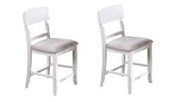 Antique White Color High Chairs Modern Ladder Back design Set of 2pc Counter HT. Dining Chairs Fabric Cushion Seat Wooden Dining Room