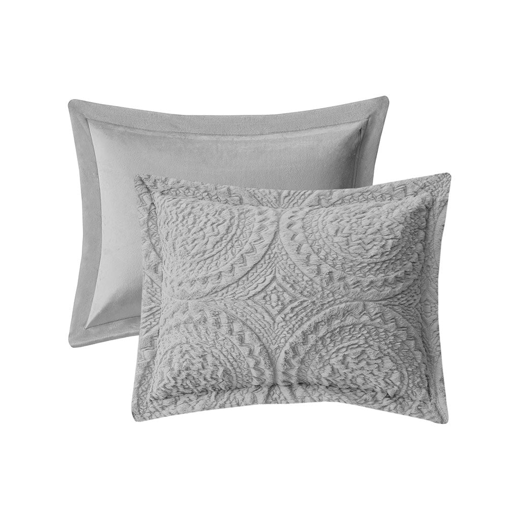 Full/Queen Embroidered Medallion Faux Fur Ultra Plush Comforter Mini Set