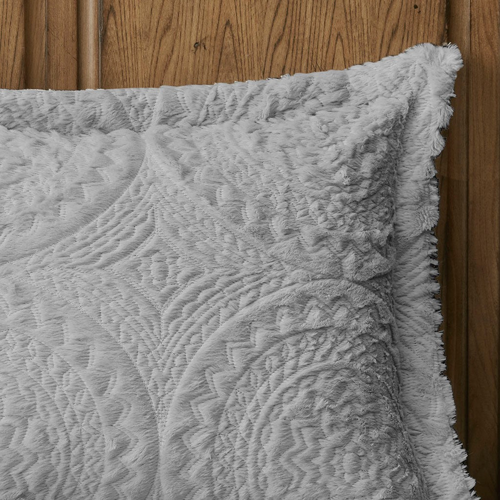 Full/Queen Embroidered Medallion Faux Fur Ultra Plush Comforter Mini Set