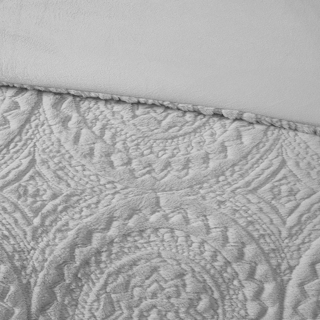 Full/Queen Embroidered Medallion Faux Fur Ultra Plush Comforter Mini Set