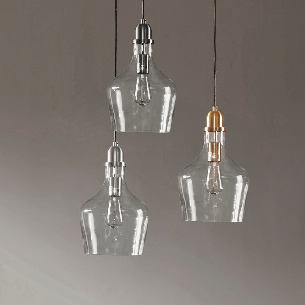 Auburn Bell Shaped Hanging Glass Pendant Light Gold/Clear Dia.9"