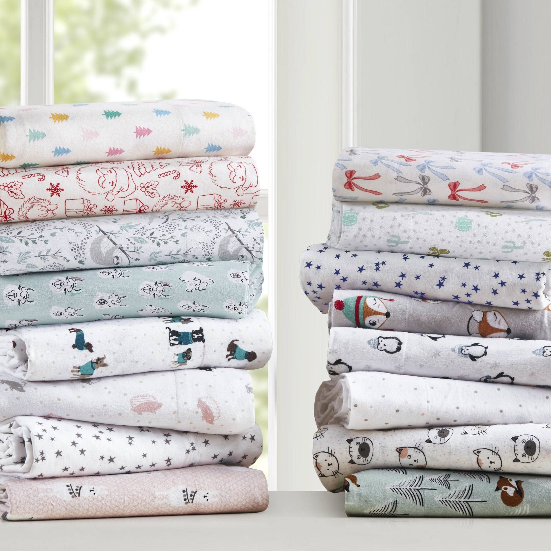 4-Piece Queen 100% Cotton Flannel Pigment Printed Sheet Set,Happy Bows