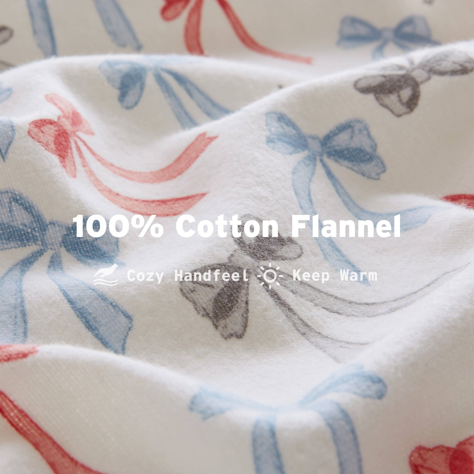 4-Piece Queen 100% Cotton Flannel Pigment Printed Sheet Set,Happy Bows