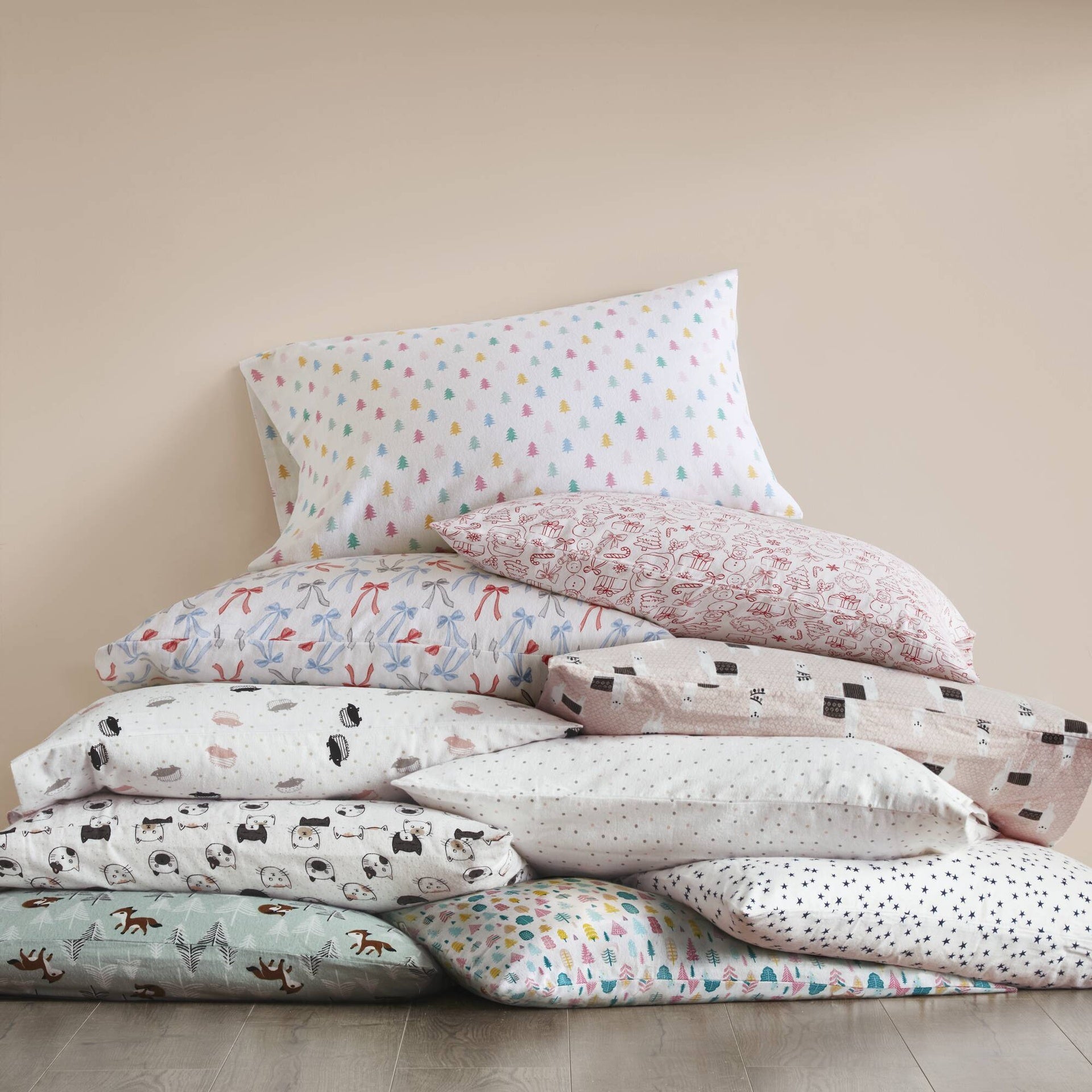 4-Piece Queen 100% Cotton Flannel Pigment Printed Sheet Set,Happy Bows