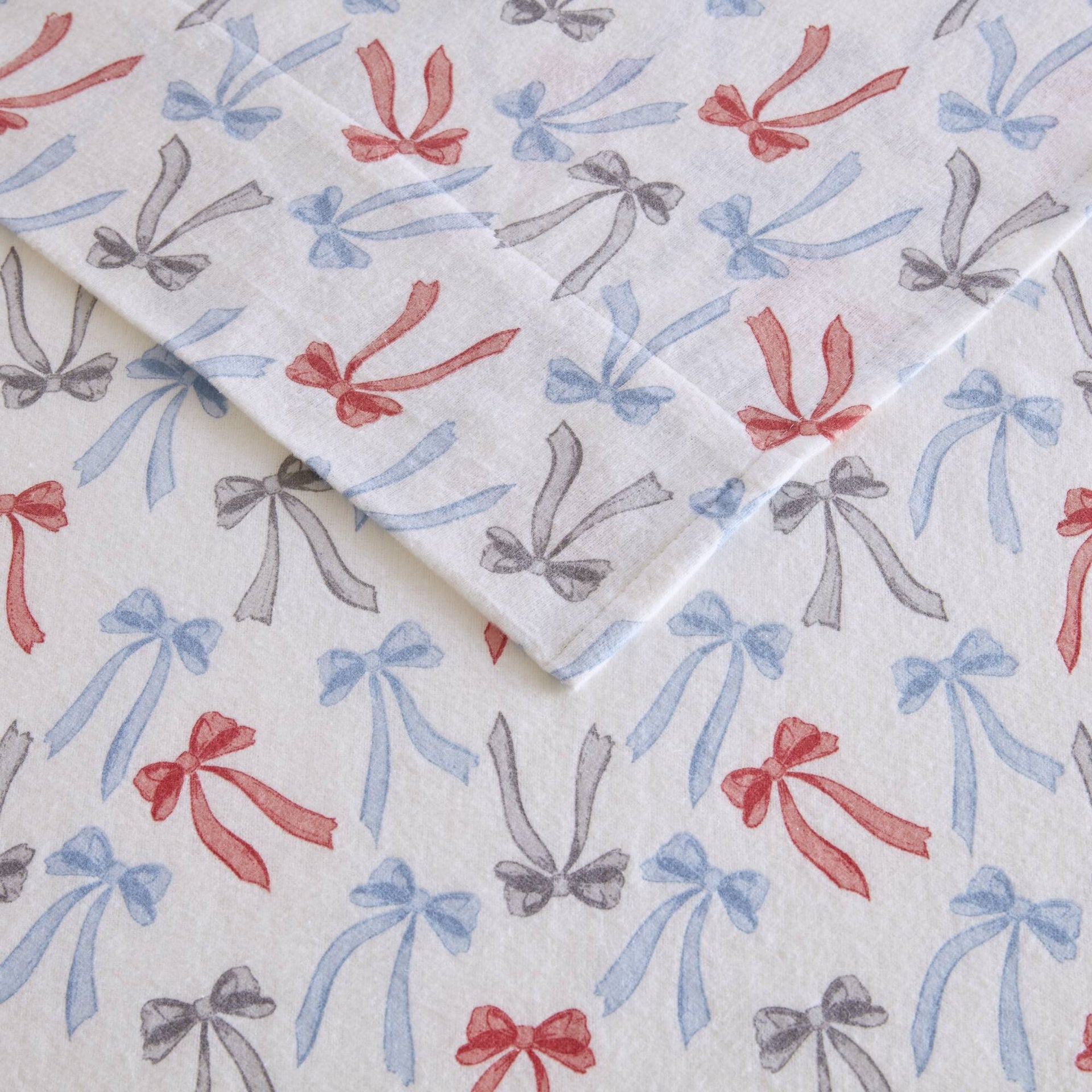 4-Piece Queen 100% Cotton Flannel Pigment Printed Sheet Set,Happy Bows