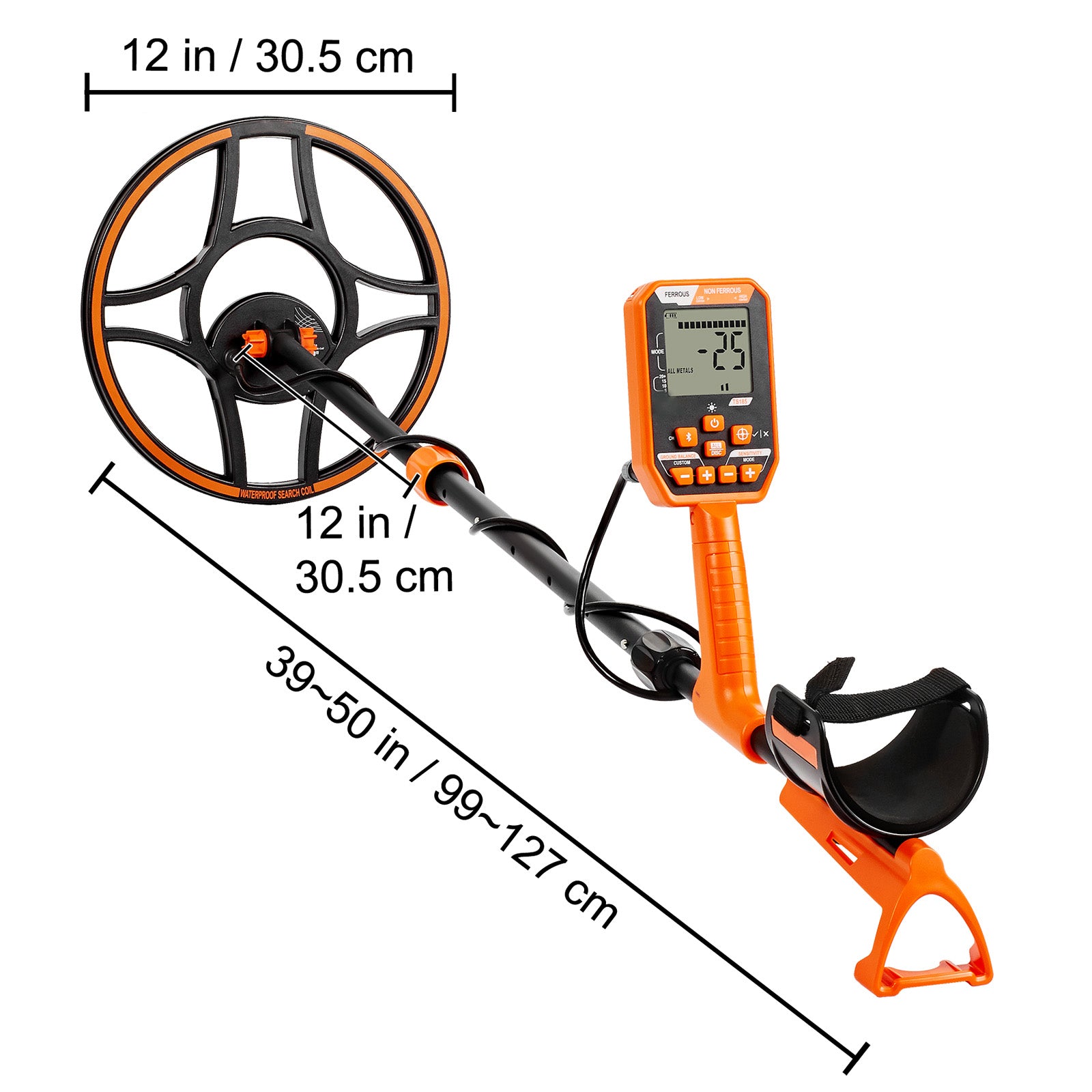 Waterproof Metal Detector, 12" Coil, Professional Rechargeable Gold Detector, 39-50 in Adjustable with LCD 7 Modes Advanced DSP Chip Bluetooth Headset, IP68 for Detecting Gold Treasure Hunting