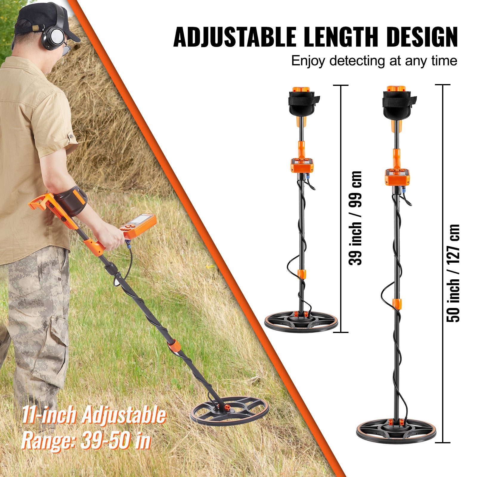 Waterproof Metal Detector, 12" Coil, Professional Rechargeable Gold Detector, 39-50 in Adjustable with LCD 7 Modes Advanced DSP Chip Bluetooth Headset, IP68 for Detecting Gold Treasure Hunting