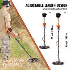 Waterproof Metal Detector, 12" Coil, Professional Rechargeable Gold Detector, 39-50 in Adjustable with LCD 7 Modes Advanced DSP Chip Bluetooth Headset, IP68 for Detecting Gold Treasure Hunting