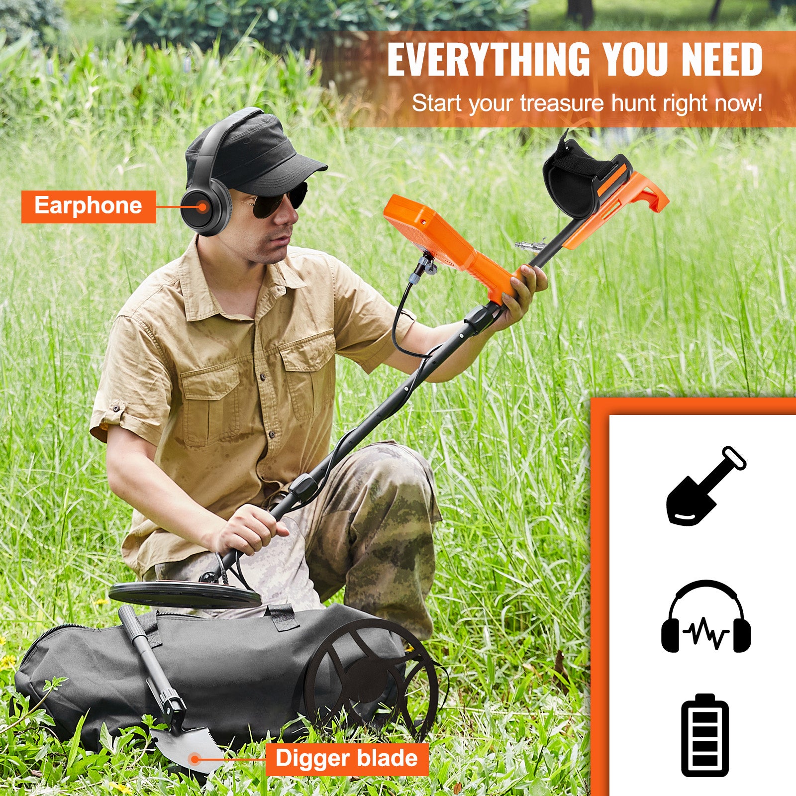Waterproof Metal Detector, 12" Coil, Professional Rechargeable Gold Detector, 39-50 in Adjustable with LCD 7 Modes Advanced DSP Chip Bluetooth Headset, IP68 for Detecting Gold Treasure Hunting
