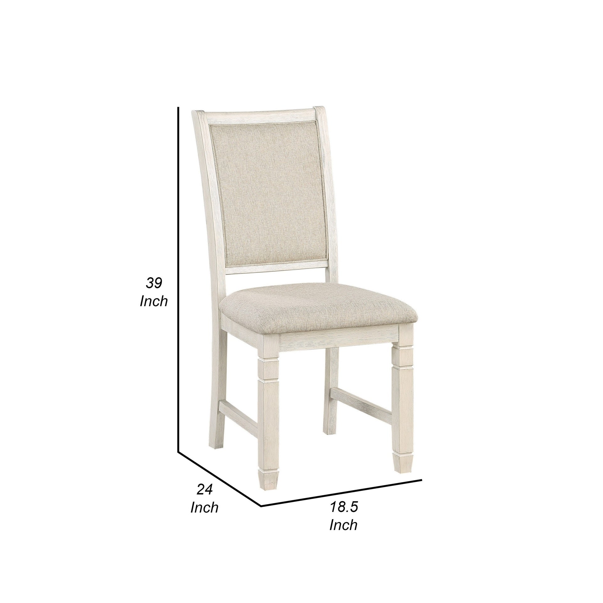 Anji 24 Inch Side Dining Chairs Set of 2, Curved Back, Beige Polyester Cushioned Seat