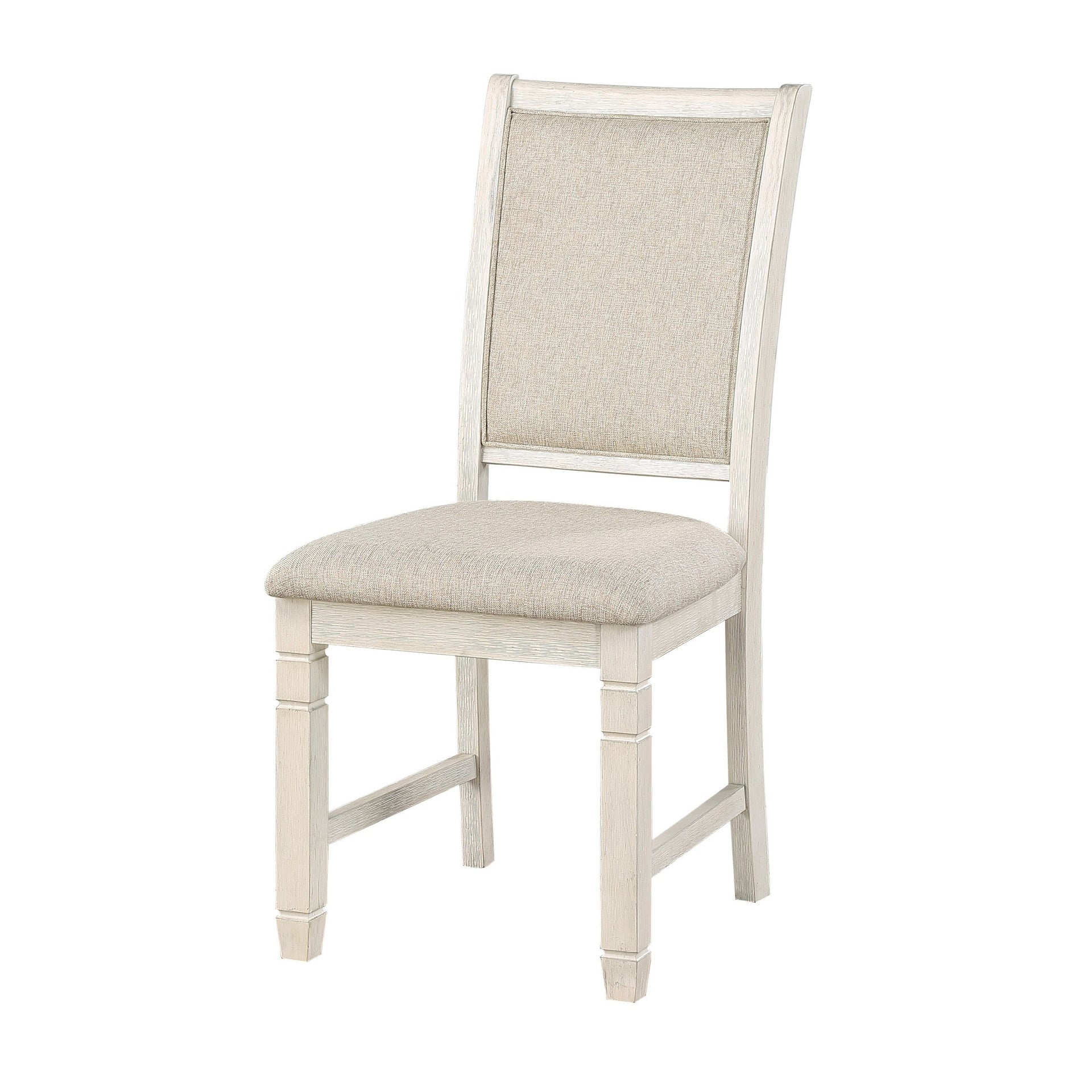 Anji 24 Inch Side Dining Chairs Set of 2, Curved Back, Beige Polyester Cushioned Seat