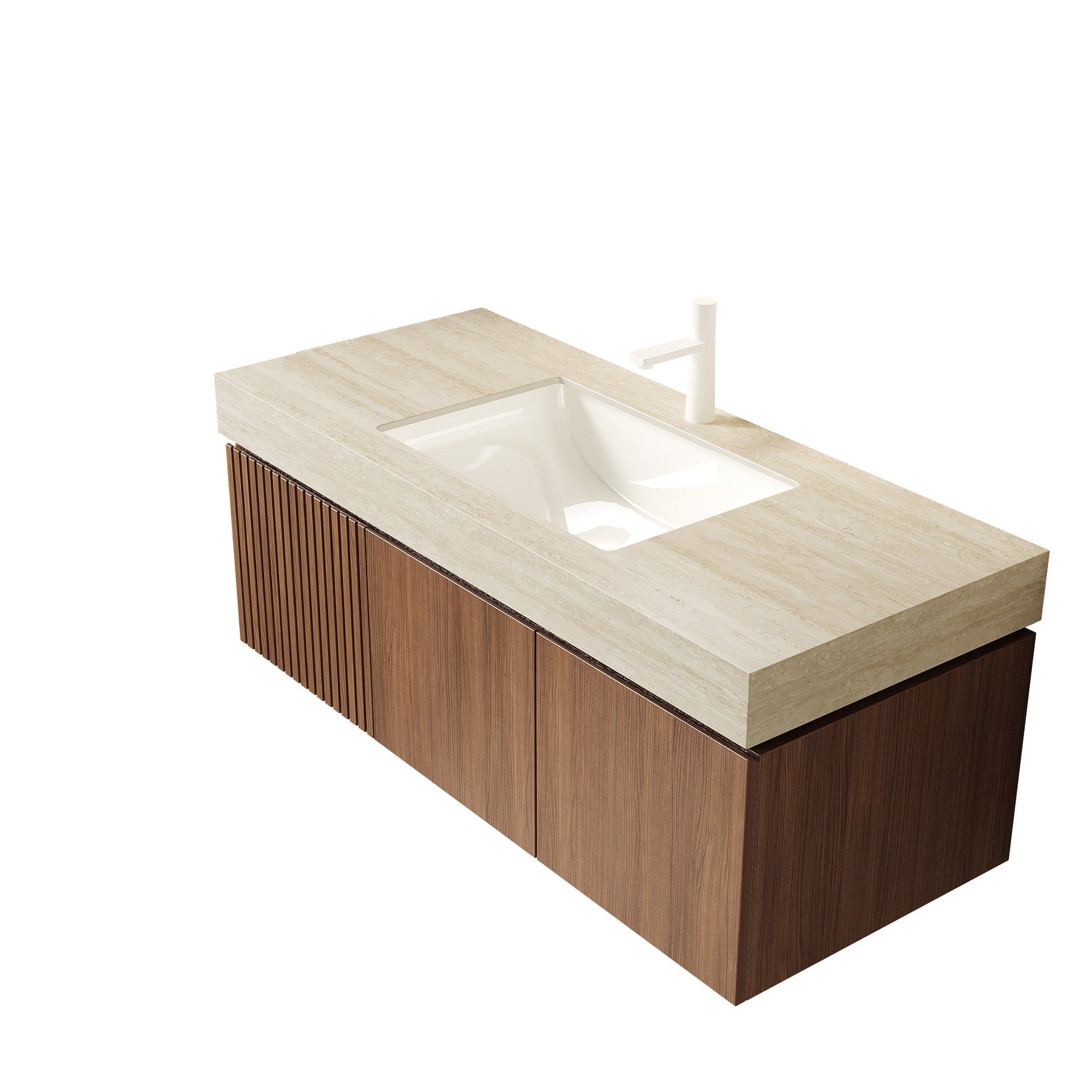 48" MURI Roma Travertine-Pattern Sintered Stone Countertop and Undermount Ceramic Basin with One Standard Pre-drilled Faucet Hole, NO Cabinet, NO Faucet and Sink Cover