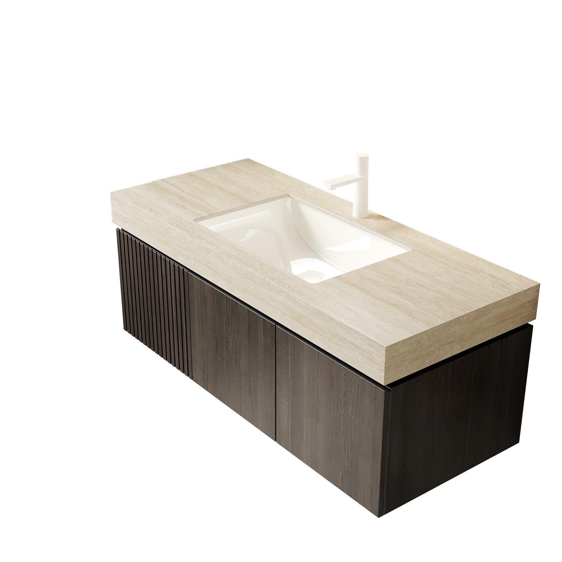 48" MURI Roma Travertine-Pattern Sintered Stone Countertop and Undermount Ceramic Basin with One Standard Pre-drilled Faucet Hole, NO Cabinet, NO Faucet and Sink Cover