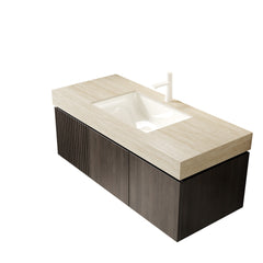 48" MURI Roma Travertine-Pattern Sintered Stone Countertop and Undermount Ceramic Basin with One Standard Pre-drilled Faucet Hole, NO Cabinet, NO Faucet and Sink Cover