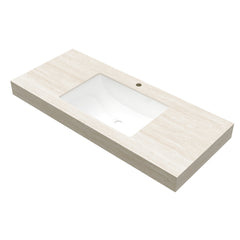 48" MURI Roma Travertine-Pattern Sintered Stone Countertop and Undermount Ceramic Basin with One Standard Pre-drilled Faucet Hole, NO Cabinet, NO Faucet and Sink Cover